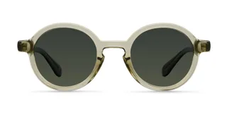 Lentes de sol redondos con montura color verde oliva y lentes verdes polarizadas. Fabricados con materiales bio-based G850 y patillas de propionato de celulosa. Protección UV400 - Categoría 3.