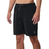 Short de baño Rip Curl modelo Search Cordura de 19", color negro, con cintura elástica y cordón ajustable jaspeado. Cuenta con bolsillos laterales con cierre.