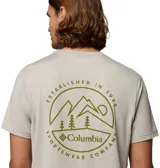 Remera técnica Columbia para hombre, de color gris claro, manga corta y cuello redondo. Cuenta con el logo de la marca bordado en el pecho en tono amarillo.