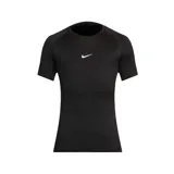 Remera deportiva Nike Pro Dri-FIT negra de ajuste entallado, mangas cortas y logo blanco en el pecho.