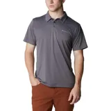 Chomba de senderismo Columbia Hike Polo Omni-Wick de color gris, con tecnología de absorción de humedad, cuello polo y cierre frontal con tres botones.