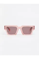 Lentes de sol cuadrados color rosa cristal con lentes rosas.