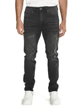Pantalón de jean corte skinny, color gris oscuro, con diseño de cinco bolsillos, cierre de cremallera y botón metálico. Presenta remaches con logo de la marca en los bolsillos delanteros y parche con logo en la parte trasera de la cintura.