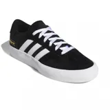 Championes Adidas Matchbreak Super de estilo urbano, color negro con las icónicas tres rayas laterales en blanco. Presentan una suela de goma vulcanizada blanca y detalle de logo dorado en el lateral.