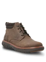Botín de cuero color marrón con ajuste a cordones, cuello acolchado en tono oscuro y suela tecnológica Spinal Flex para mayor amortiguación y estabilidad.