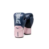 Guantes de boxeo Everlast Elite Pro Style azul marino con detalles en rosa. Cuentan con tecnología Evercool para ventilación y control de temperatura, y una combinación de espuma de triple capa para absorción de impactos.