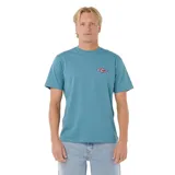 Remera Rip Curl de manga corta y cuello redondo en color azul, con diseño de estampado pequeño en el pecho.