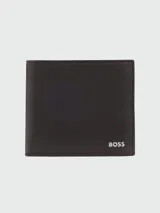 Billetera plegable Boss modelo Zair, color negro con textura fina y logo metálico plateado en la esquina inferior.