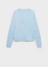 Jersey de punto fino con cuello en pico y manga larga, de diseño recto y corte clásico.
