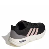 Championes Adidas Cloudfoam Flex para mujer, con capellada de malla transpirable en color negro y detalles en rosado viejo. Cuenta con entresuela Cloudfoam para mayor amortiguación y suela de goma blanca.