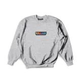 Buzo de cuello redondo gris melange, con diseño clásico de mangas largas y estampa frontal central con el logo de la marca en colores variados y el texto "More Stories Less Status".