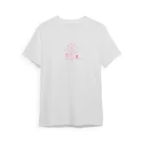 Remera color crema de manga corta con estampado en la espalda que incluye una ilustración y la frase "Big Waves Club" en color lila.