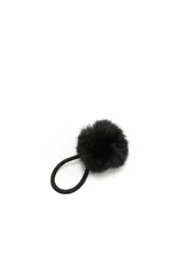 Colero para el pelo con elástico negro y detalle de pompón de pelo sintético en color negro.
