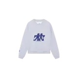 Buzo gris melange de cuello redondo con diseño oversize, confeccionado con mangas largas y estampado frontal en azul marino con el logo de la marca y la inscripción "EMESTUDIOS MOVEMENT".
