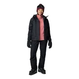 Pantalón de nieve Columbia Bugaboo II Omni-Heat de color negro, diseñado con tecnologías Omni-Tech y Omni-Heat para impermeabilidad, transpirabilidad y retención de calor. Cuenta con cintura ajustable con lengüetas, bolsillos con cremallera, polainas internas y dobladillo reforzado, ideal para esquí y deportes de invierno.