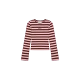 Remera de manga larga de Eme Studios con diseño a rayas horizontales en tonos rosado y marrón, con cuello redondo y logo bordado en el pecho.