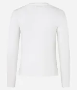 Blusa de algodón color negro, de corte ajustado, con cuello redondo y mangas largas.