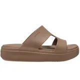 Sandalias Crocs Getaway Platform H-Strap de plataforma, color marrón, con diseño de doble tira superior entrelazada en forma de H y suela elevada de goma.