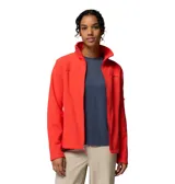 Campera de polar Columbia modelo Fast Trek II, color rojo, con cierre frontal completo, cuello alto, bolsillos laterales con cierre y un bolsillo adicional con cierre en la manga izquierda.
