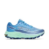 Championes de trail running Merrell Agility Peak 6, color azul con detalles en verde agua y suela Vibram. Presentan diseño técnico con malla transpirable, refuerzos en TPU y entresuela de espuma FloatPro+ para mayor amortiguación y retorno de energía.