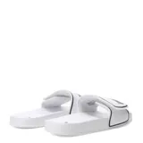 Sandalias Puma Leadcat 2.0 V de diseño ergonómico, color blanco con detalles en negro. Presentan una banda superior ajustable con cierre de velcro y el logo de la marca estampado en contraste.