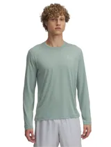 Remera de manga larga Under Armour modelo Launch, diseñada para running. Presenta un tejido técnico ligero y transpirable con textura sutil, cuello redondo y logo de la marca estampado en el pecho. Cuenta con tecnología de secado rápido y control de olores.