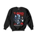 Buzo negro de cuello redondo con estampa frontal gráfica de Terminator T-800 en tonos rojos y plateados.