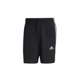 Short deportivo Adidas Aeroready Essentials Chelsea de hombre, color negro con tres rayas blancas laterales y logo Adidas estampado en blanco.