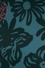 Bottom de bikini verde petróleo con estampado de hojas y tigre rosa.