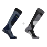 Pack de dos pares de medias térmicas largas Salomon S/Access para deportes de invierno, confeccionadas con mezcla de lana merino y refuerzos acolchados en zonas clave.