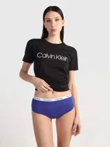 Colaless Calvin Klein de cintura alta, color azul, confeccionada en microfibra elástica suave sin costuras.