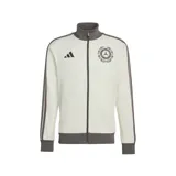 Campera deportiva Adidas AMG Petronas Silver Arrows Icon F1, color blanco crudo con detalles en gris oscuro, cuello alto, cierre frontal completo y bolsillos laterales. Presenta el logo de Adidas y el escudo de Mercedes-AMG Petronas.