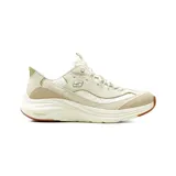 Championes Skechers Slip-ins modelo Contour Foam Sweet Nostalgia, color beige con detalles en verde oliva y tostado. Cuenta con entresuela Contour Foam y diseño slip-in con cordones elásticos.