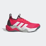 Championes de training Adidas Rapidmove ADV 2, color fucsia/rosado con detalles en blanco, gris oscuro y burdeos. Presentan tres franjas blancas laterales, tecnología Lightstrike Pro en la mediasuela y sistema Torsion.