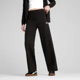 Pantalon Puma Essentials High Waist de tiro alto color negro, de corte ancho y recto, con el logo de la marca estampado en blanco en la cadera.