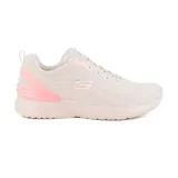 Championes deportivos Skechers Skech-Air Dynamight, color beige con detalles en rosa. Capellada de tejido de punto, plantilla Skechers Memory Foam y entresuela Skech-Air que absorbe los impactos.