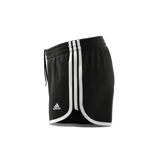 Short deportivo Adidas de mujer, color negro con tres tiras blancas en los laterales y logo de la marca en la pierna derecha.