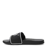 Sandalias tipo ojota Puma modelo Leadcat 2.0 V, color negro con detalles en blanco. Presentan una banda superior ajustable con cierre de velcro y el logo de la marca estampado en contraste.