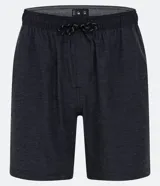 Bermuda de hombre en poliamida texturizada color gris oscuro, con cintura elástica ajustable con cordón y bolsillos laterales.