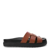 Sandalias tipo slider Bottero de cuero negro, con diseño de tiras anchas entrecruzadas y suela de plataforma plana con base dentada.