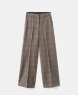 Pantalón de vestir marrón con patrón a cuadros, de tiro medio y corte wide leg.