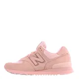 Championes urbanos New Balance modelo 574, color rosa, confeccionados en gamuza y tela, con logo "N" característico en los laterales y entresuela ENCAP.