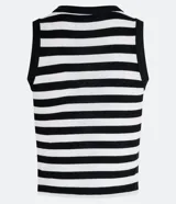 Musculosa corta de cuello redondo con diseño de rayas horizontales en blanco y negro, confeccionada en tejido texturizado con elasticidad.