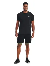 Short deportivo Under Armour UA Vanish Woven de 8 pulgadas para hombre, color negro con logo gris en la pierna.