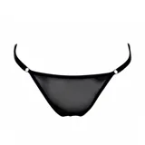 Bombacha semivedetina negra de tejido transparente y suave, con tiras laterales regulables y detalles de argollas metálicas.