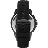 Reloj Maserati modelo Successo R8871621011, para hombre, con caja de acero inoxidable negra de 45mm de diámetro, esfera negra con detalles dorados y correa de silicona negra con textura. Resistente al agua hasta 10 ATM.