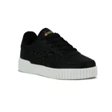 Championes urbanos Diadora modelo Bampu, color negro con suela blanca gruesa. Presenta detalles en el lateral con estampado de leopardo en tono negro más oscuro y logo de la marca en dorado en la lengüeta.