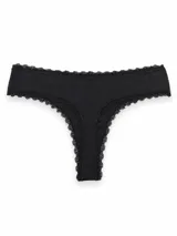 Pack de dos bombachas tipo colaless de algodón, una en color negro y otra en color beige, con detalles de puntilla en los bordes y un pequeño moño decorativo en el centro de la cintura.