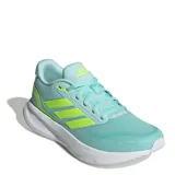 Championes de running Adidas modelo Runfalcon 5, con tecnología Cloudfoam en la entresuela para mayor amortiguación. Presentan un diseño en color verde agua con detalles en amarillo neón en los laterales y logo de la marca.