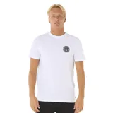 Remera blanca de manga corta con cuello redondo y logo de Rip Curl estampado en el pecho.